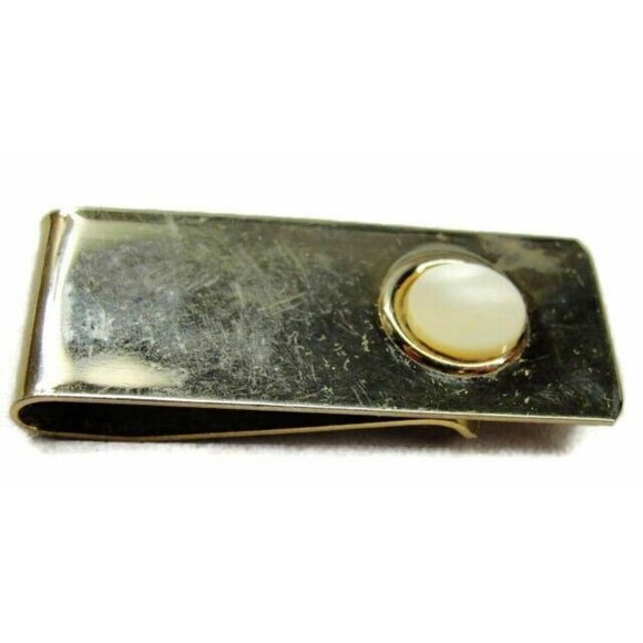 Money Clip Classic Mother Of Pearl Gold T Wallet Cash ID Credit Card Holder Vtg - Picture 1 of 11